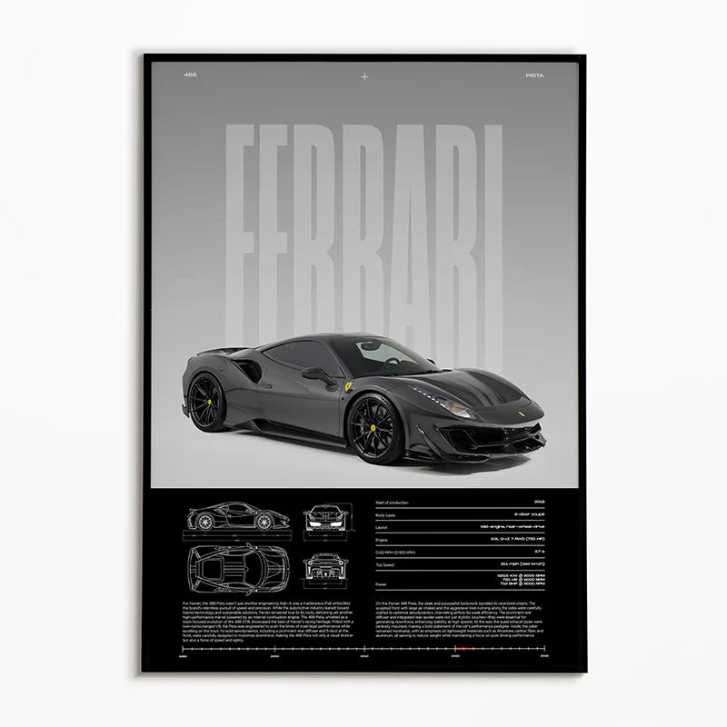 Black Ferrari 488 Car Poster