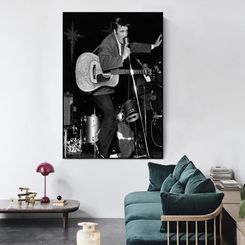 Elvis Presley Guitar Black White Poster