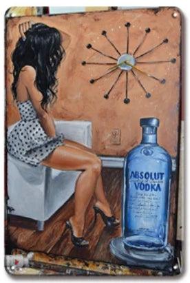 Absolut Vodka Girl Ad Metal Sign - Bar Decor - Aesthetic Wall Decor