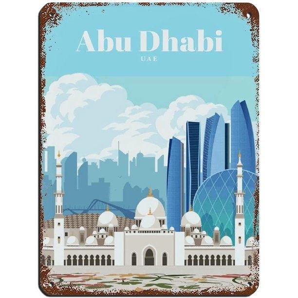 Abu Dhabi UAE Mosque Travel Metal Sign - Aesthetic Wall Decor
