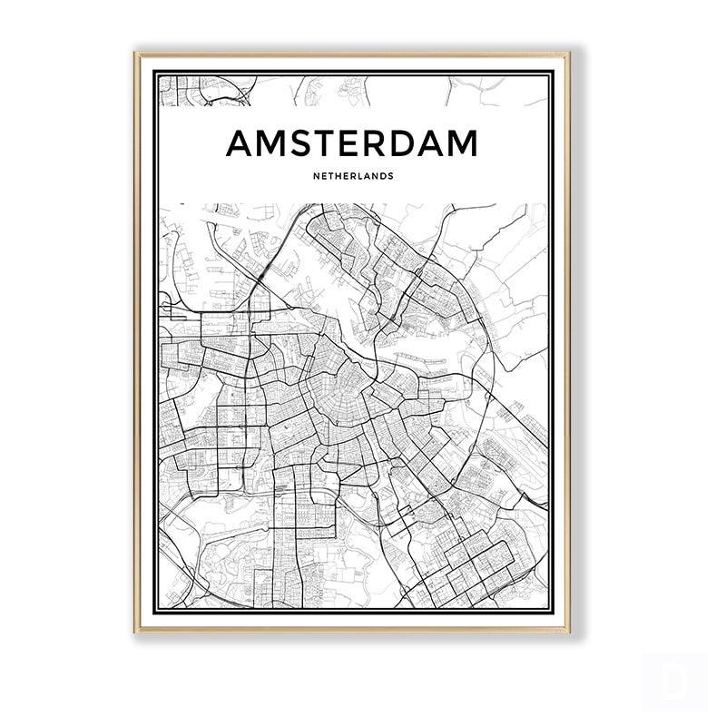 Amsterdam Netherlands Minimalist Map Canvas Poster - Aesthetic Wall Decor