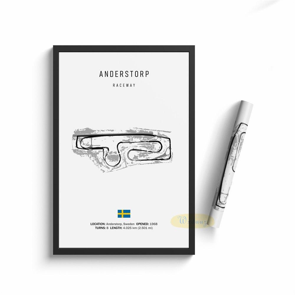 Anderstorp Formula 1 Track Minimalist Motorsport Wall Art Poster - Aesthetic Wall Decor