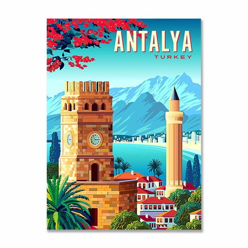 Antalya Turkey Saat Kulesi Travel Metal Sign - Aesthetic Wall Decor