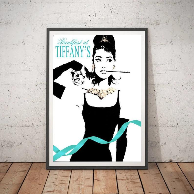 Audrey Hepburn Breakfast At Tiffany's White Vintage Movie Print Poster - Aesthetic Wall Decor