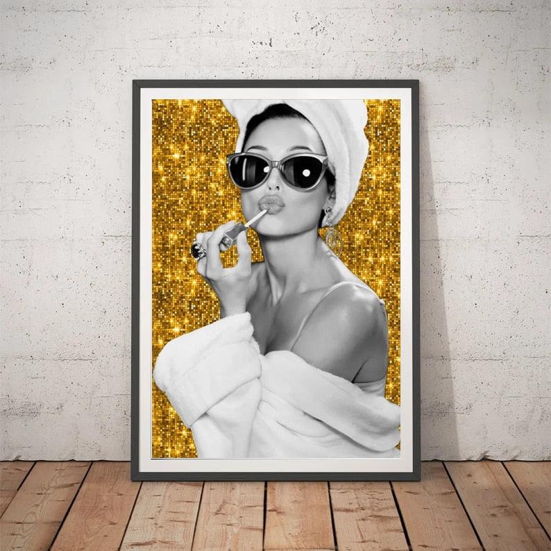 Audrey Hepburn Iconic Lipstick Sunglasses Glitter Wall Art Poster - Aesthetic Wall Decor