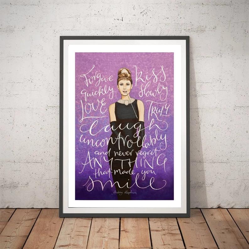 Audrey Hepburn Purple Painting Breakfast At Tiffany's Vintage Movie Poster - Aesthetic Wall Decor