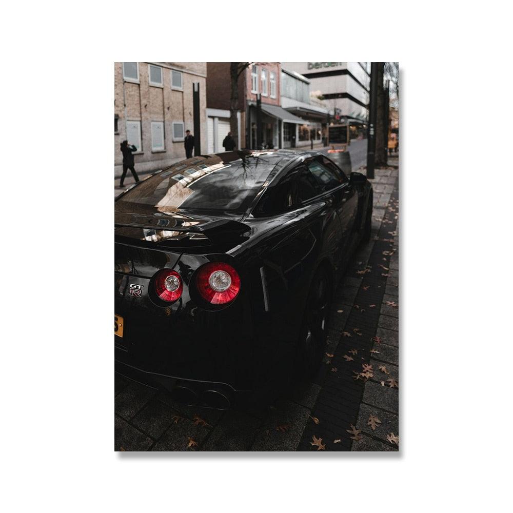 Black Nissan GTR Super Car Modern Poster - Aesthetic Wall Decor