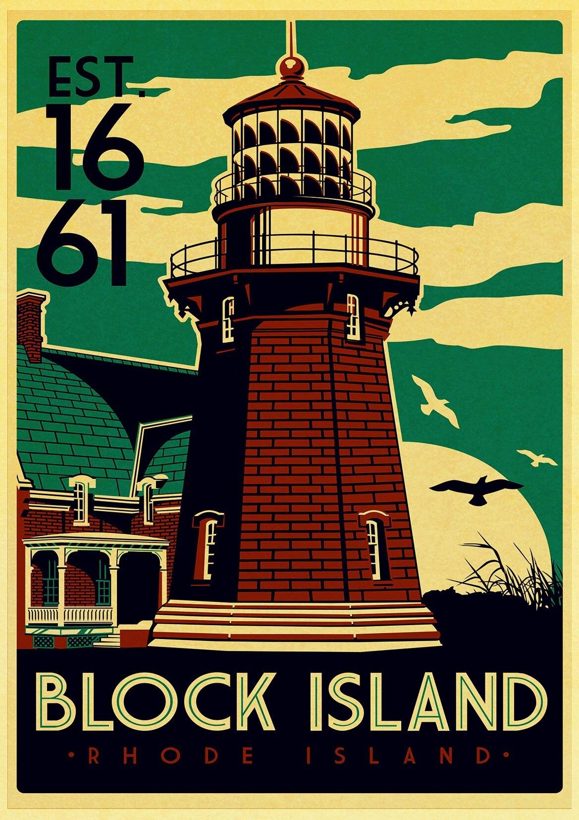 Block Island Rhode Island Vintage Style New England Travel Poster - Aesthetic Wall Decor