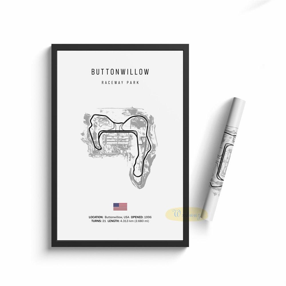 Buttonwillow Formula 1 Track Minimalist Motorsport Wall Art Poster - Aesthetic Wall Decor