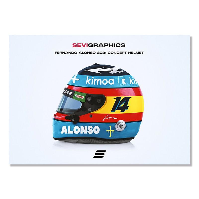 Fernando Alonso Formula 1 Helmet Poster - Aesthetic Wall Decor