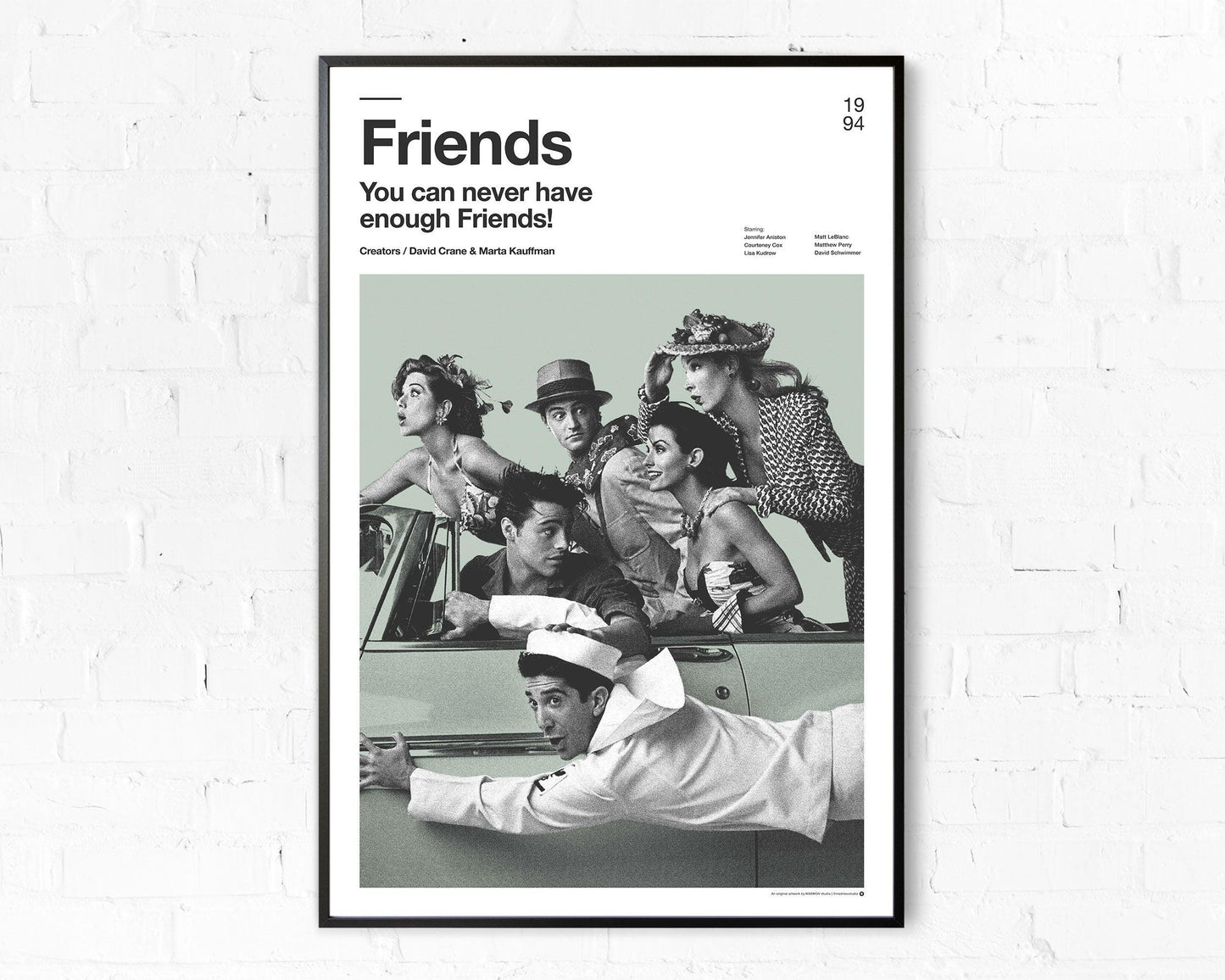 Friends Polaroid Minimalist Green Black and White TV Series Wall Art Poster - Aesthetic Wall Decor