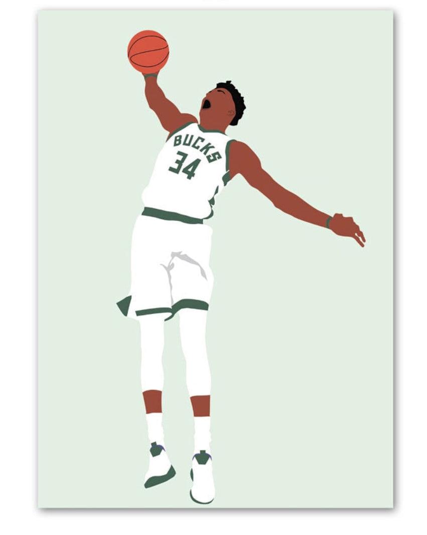 Giannis Antetokounmpo Dunk NBA Wall Art Faceless Minimalist Poster - Aesthetic Wall Decor