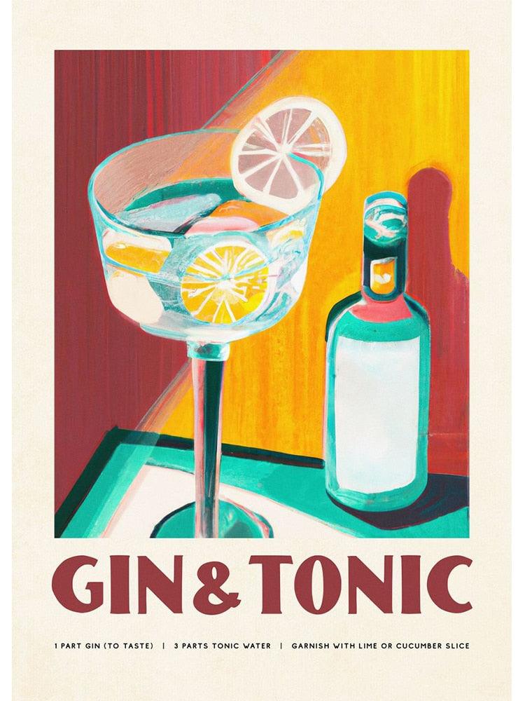 Gin and Tonic Painting Cocktail Bar Poster - Aesthetic Wall Decor