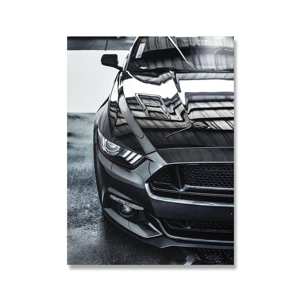 Gray Mustang Muscle Car Modern Poster - Aesthetic Wall Decor