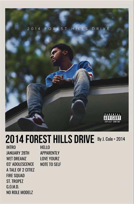 J. Cole Minimalist 2014 Forest Hills Drive Album Poster - Aesthetic Wall Decor