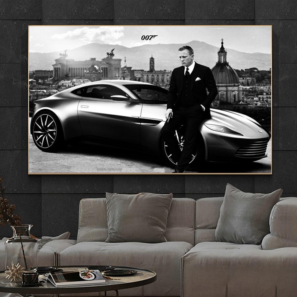 James Bond Poster, Black And White Movie Art, Daniel Craig Aston Martin Spectre Poster - Aesthetic Wall Decor
