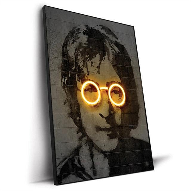 John Lennon Beatles Rock Abstract Neon Effect Wall Art Poster - Aesthetic Wall Decor