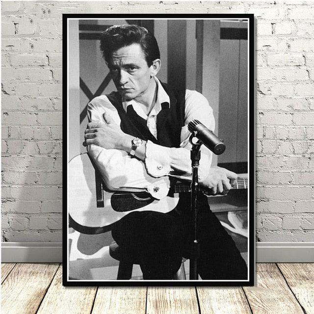 Johnny Cash Black White 70s Poster - Aesthetic Wall Decor