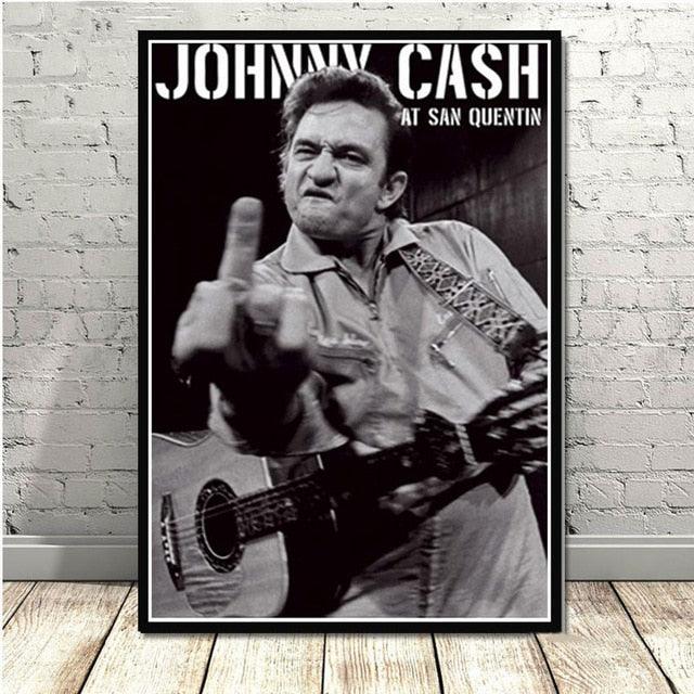 Johnny Cash Middle Finger At San Quentin Black White Poster - Aesthetic Wall Decor