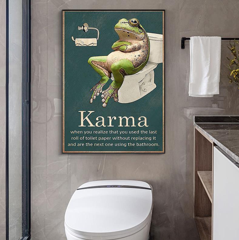 Karma Frog Toilet Paper Funny Bathroom Wall Art Poster - Aesthetic Wall Decor