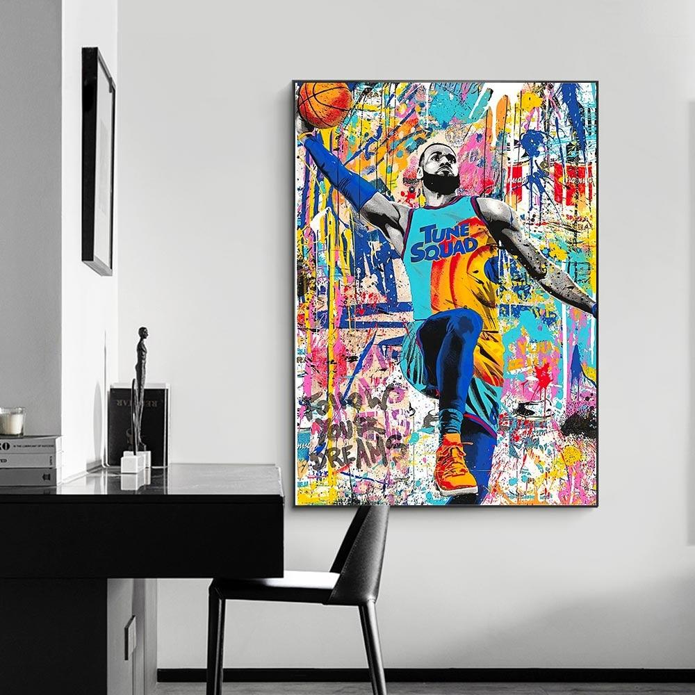 LeBron James Tune Squad Graffiti Splatter Paint Abstract Canvas Print Poster - Aesthetic Wall Decor