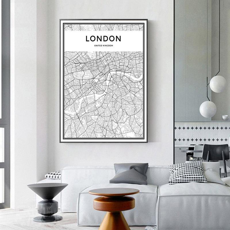 London City Minimalist Map Canvas Print Poster - Aesthetic Wall Decor