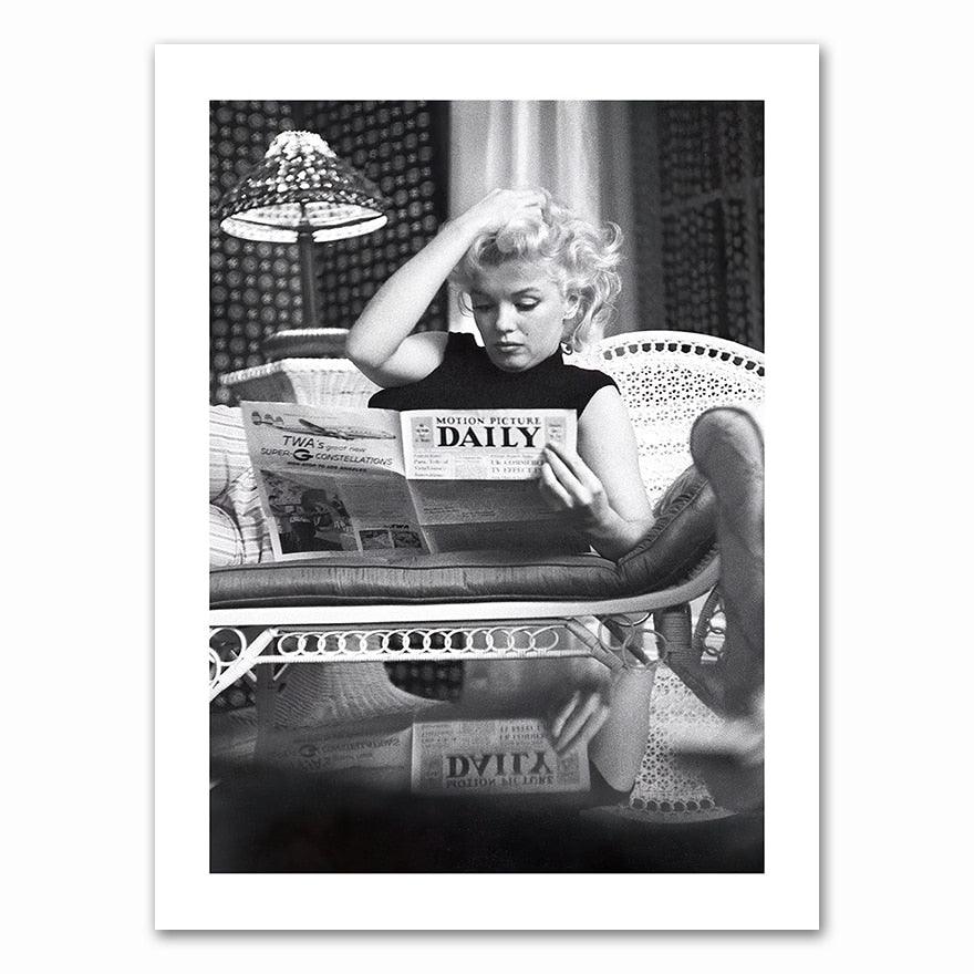 Marilyn Monroe Reading Iconic Black and White Poster - Aesthetic Wall Decor