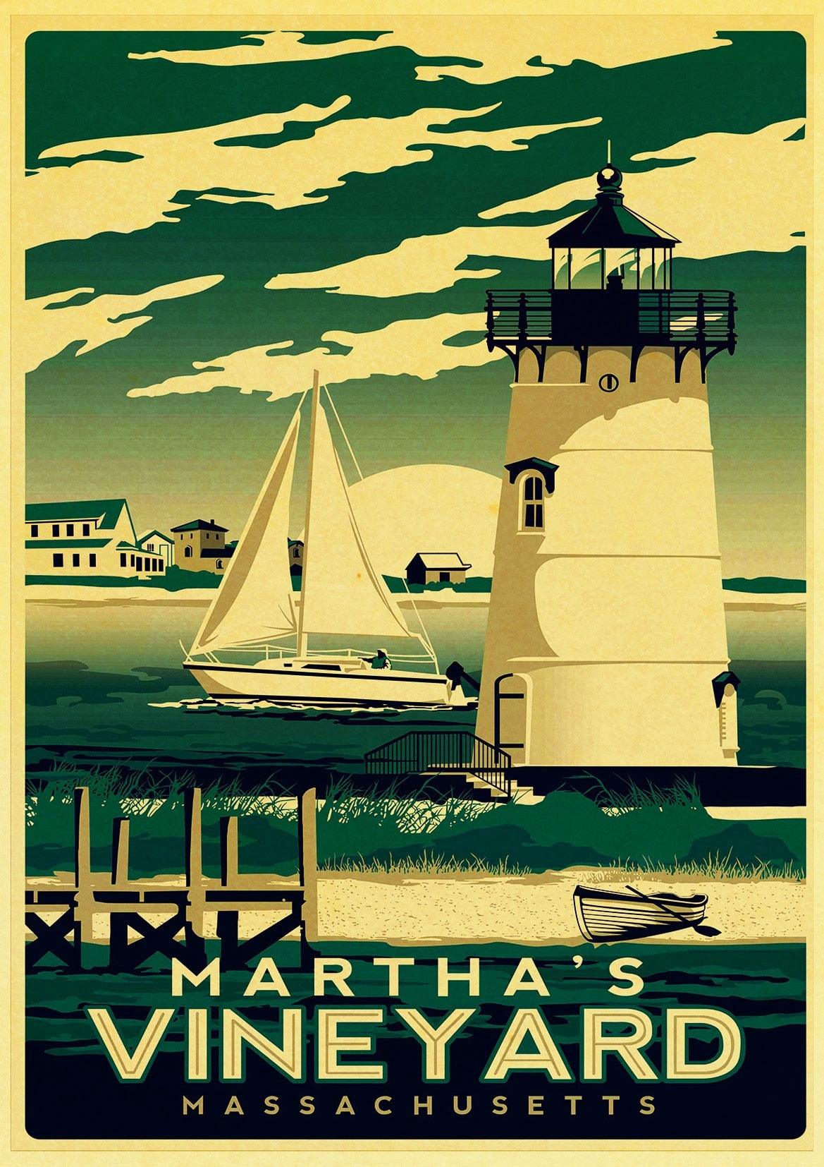 Martha's Vineyard New England Travel Destination Wall Art Poster - Aesthetic Wall Decor