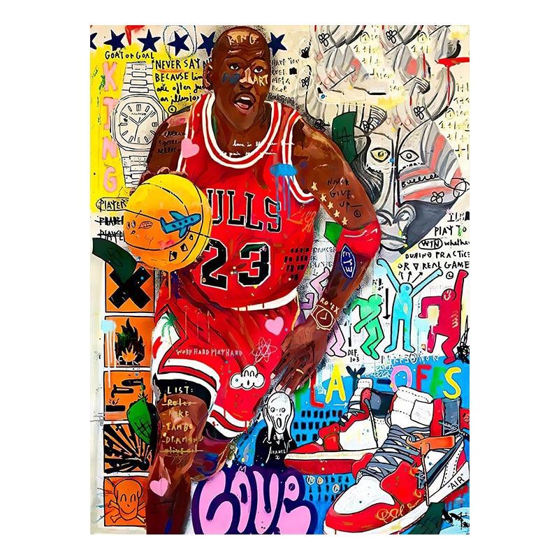 Michael Jordan Dribbling Up Court Urban Graffiti Canvas Print
