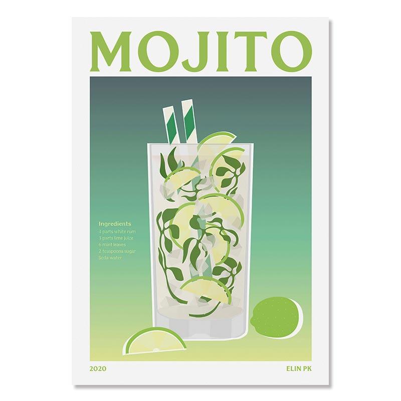 Mojito Cocktail Bar Aesthetic Wall Art Canvas Print Poster - Aesthetic Wall Decor