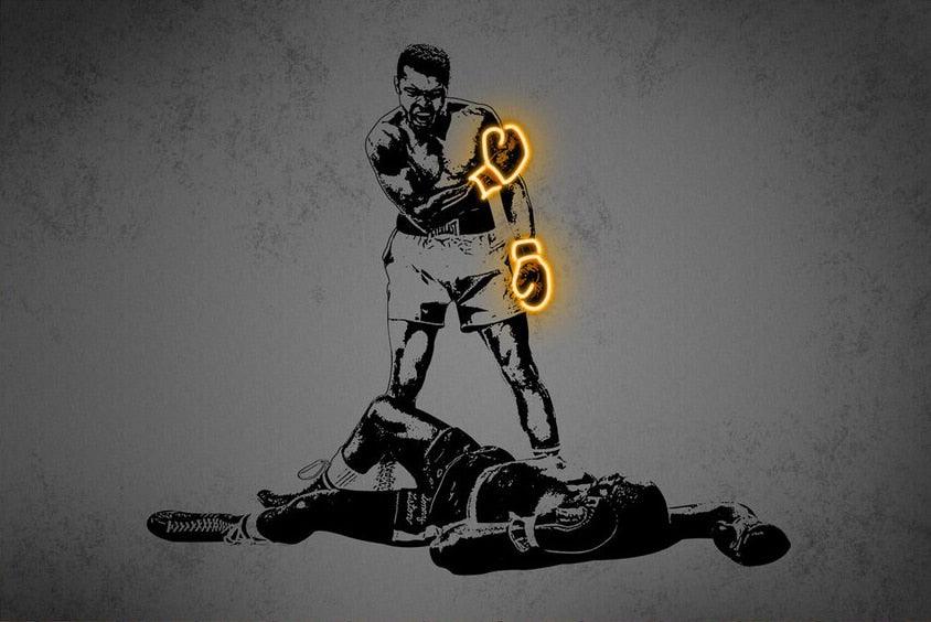 Muhammad Ali Vs. Sonny Liston Yellow Neon Effect Poster - Aesthetic Wall Decor