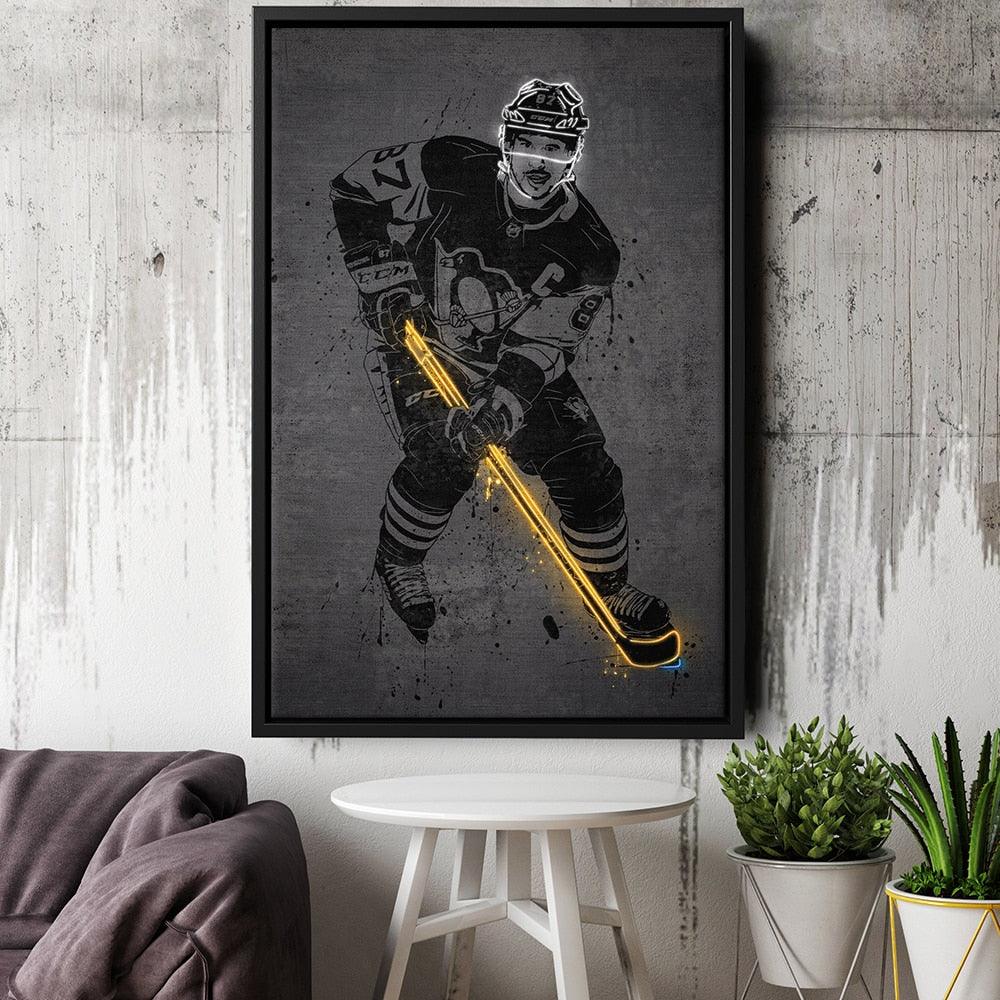 Neon Effect Sidney Crosby NHL Hockey Wall Art Canvas Print Poster - Aesthetic Wall Decor