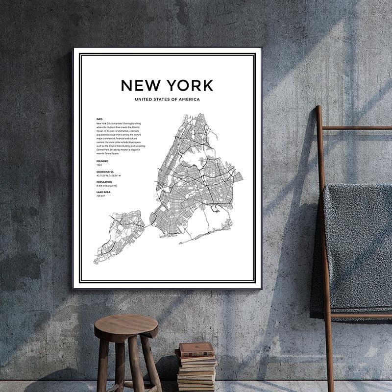 New York Minimalist Map Wall Art Poster - Aesthetic Wall Decor
