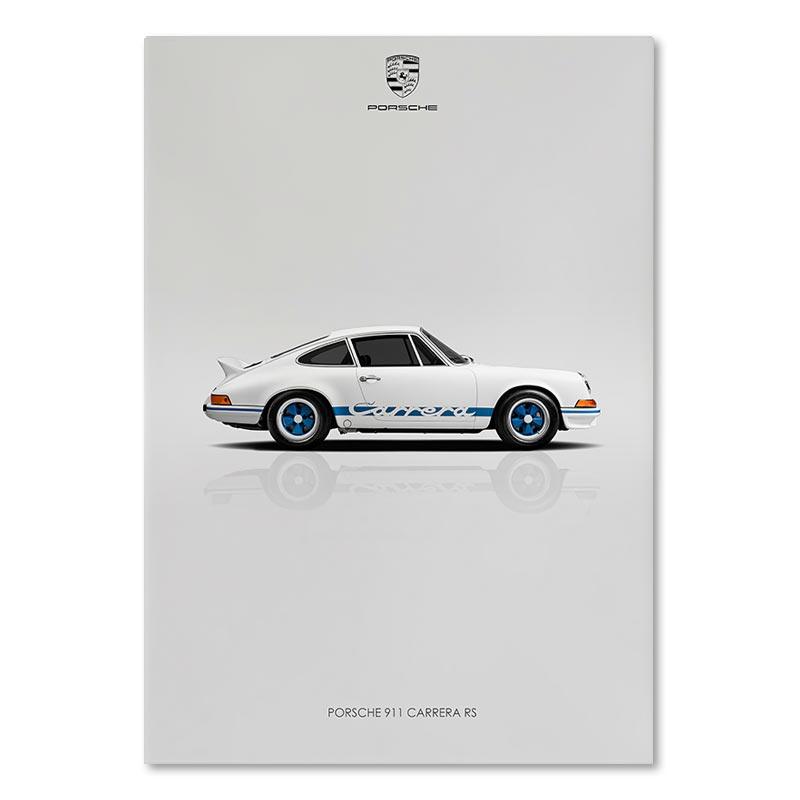 Porsche 911 Carrera RS White and Blue Performance Car Wall Art Minimalist Poster - Aesthetic Wall Decor