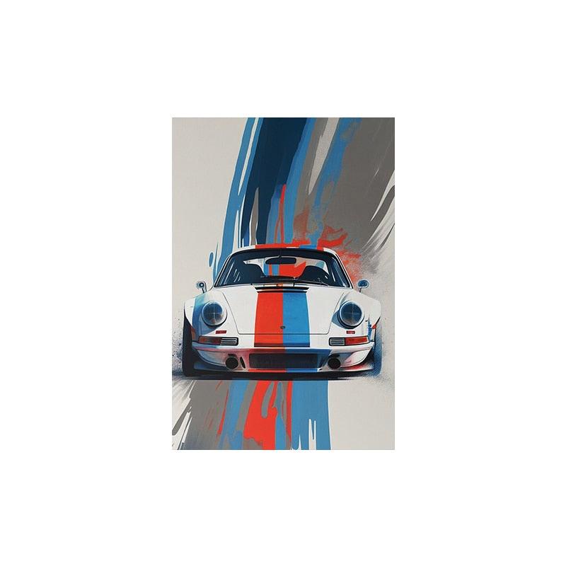Porsche White Watercolor Sports Car Poster - Aesthetic Wall Decor