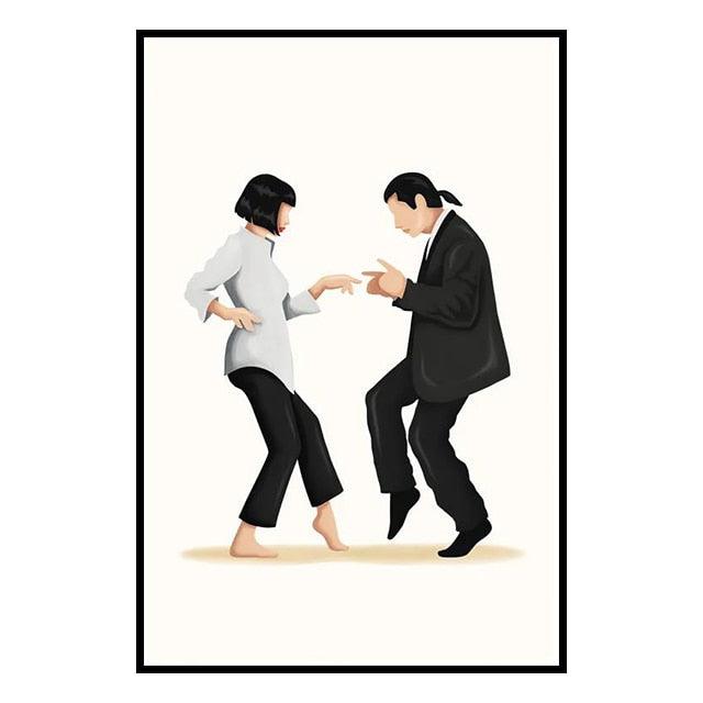 Pulp Fiction Mia Vincent Dancing White Minimalist Movie Poster - Aesthetic Wall Decor