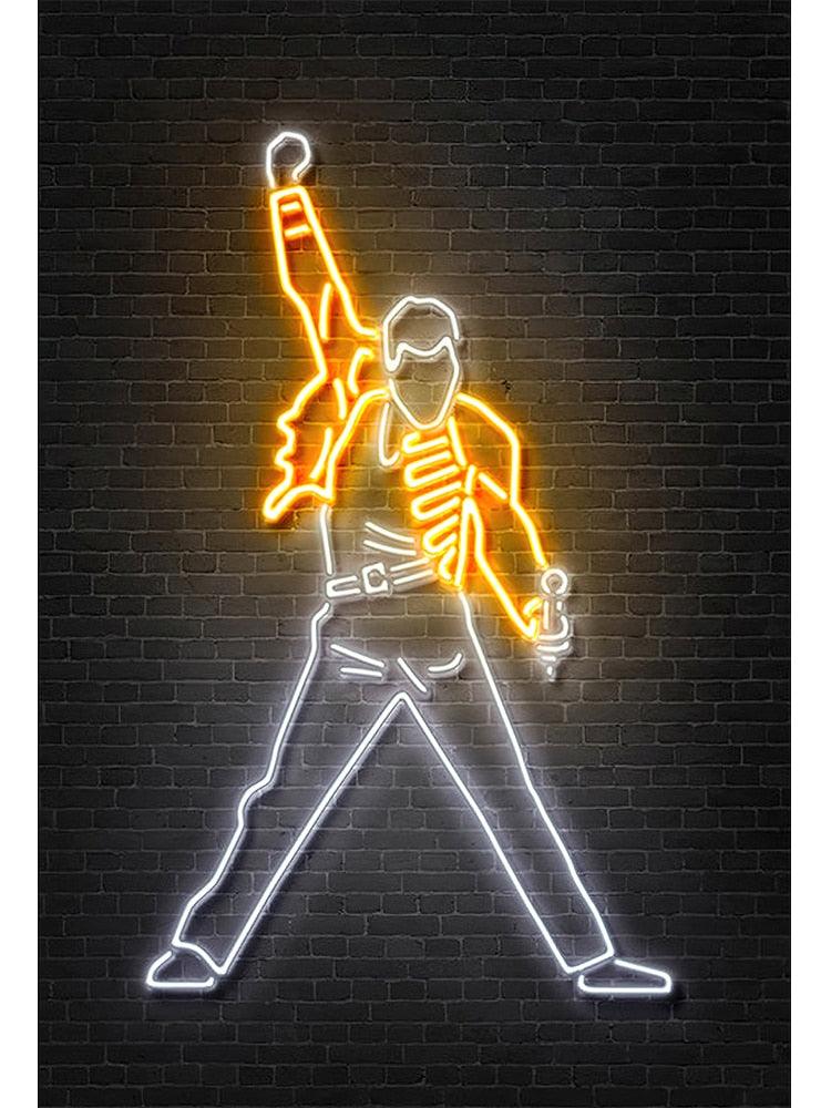 Queen Freddy Mercury Rock Band Music Neon Effect Wall Art Poster - Aesthetic Wall Decor