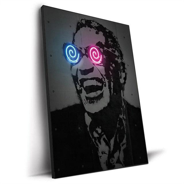 Ray Charles Blues Legend Abstract Neon Effect Wall Art Poster - Aesthetic Wall Decor