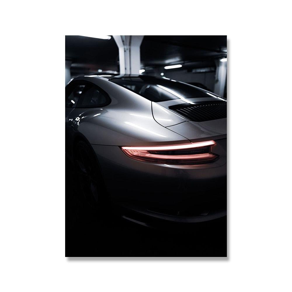 Silver Porsche Sports Car Modern Poster - Aesthetic Wall Decor