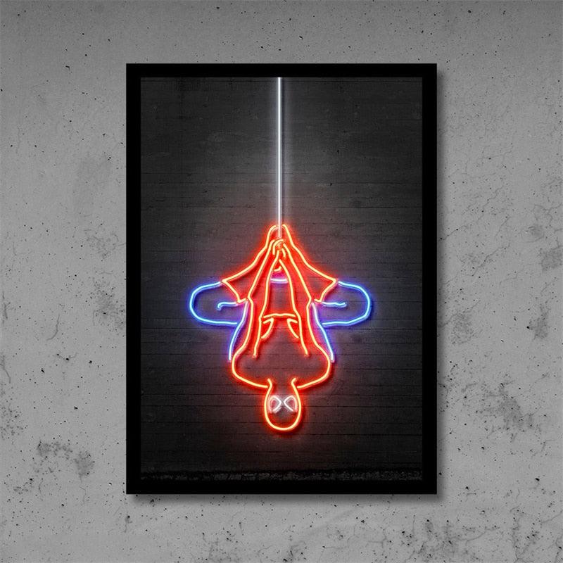 Spiderman Marvel Superhero Neon Effect Poster - Aesthetic Wall Decor