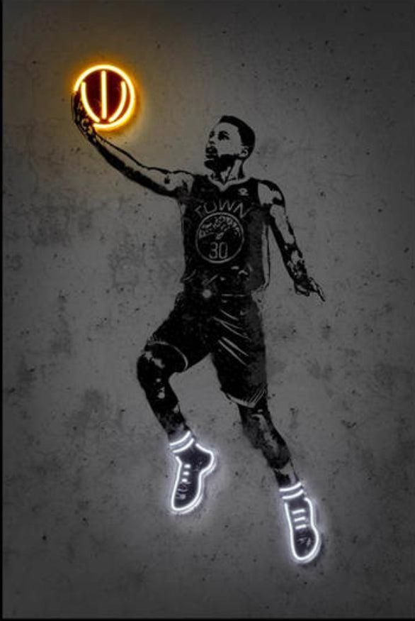 Steph Curry Layup NBA Wall Art Neon Effect Poster - Aesthetic Wall Decor