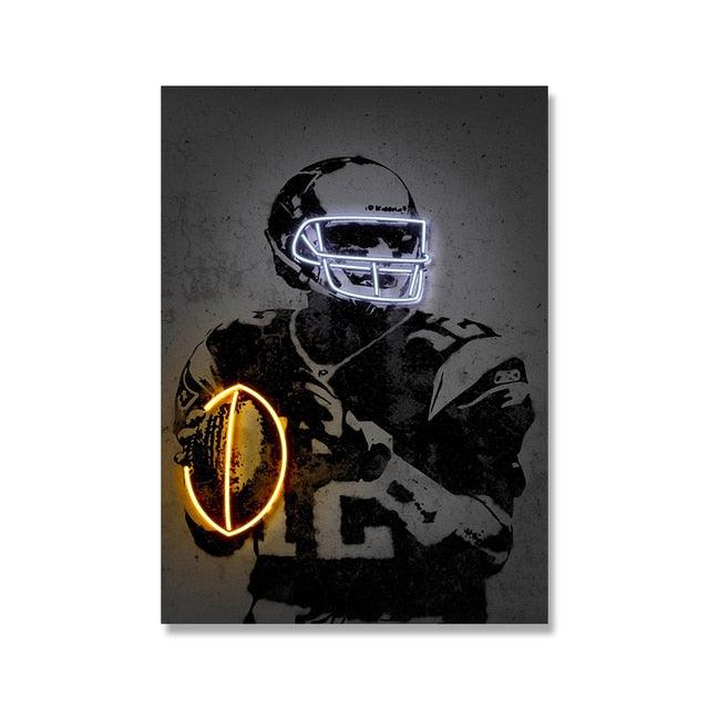 Tom Brady Patriots Football Neon Effect NFL Wall Art Poster - Aesthetic Wall Decor