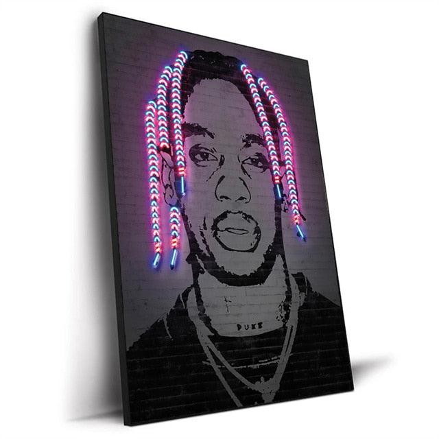 Travis Scott Rap Hip/Hip Abstract Neon Effect Wall Art Poster - Aesthetic Wall Decor