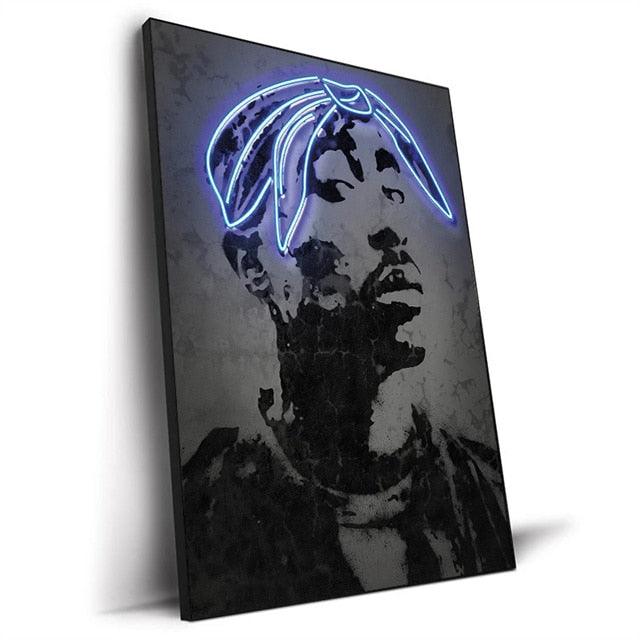 Tupac Hip/Hop Rap Legend Abstract Neon Effect Wall Art Poster - Aesthetic Wall Decor
