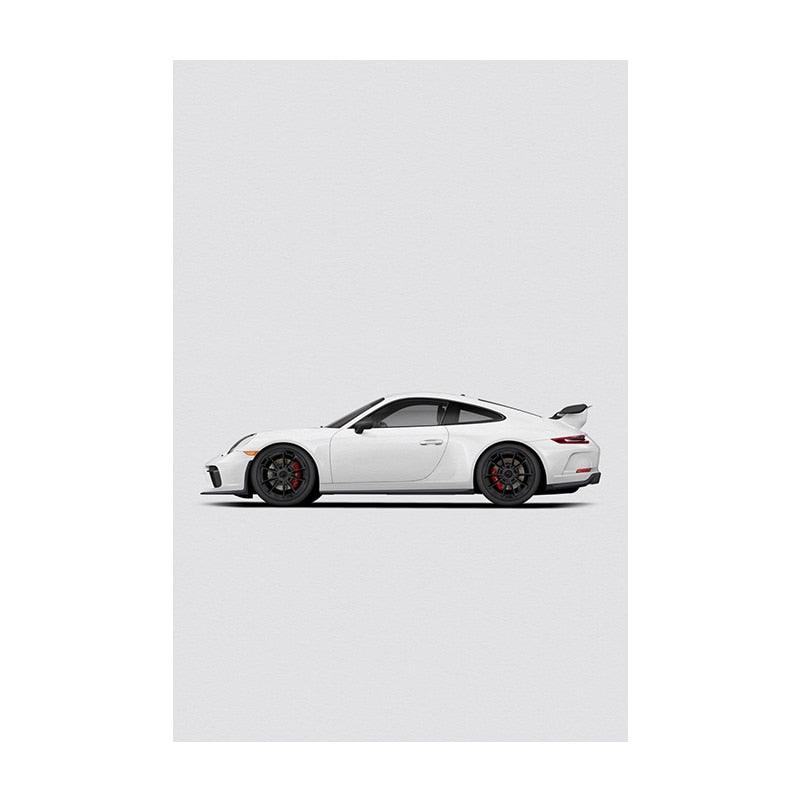 White Porsche 911 Car Minimalist Poster - Aesthetic Wall Decor