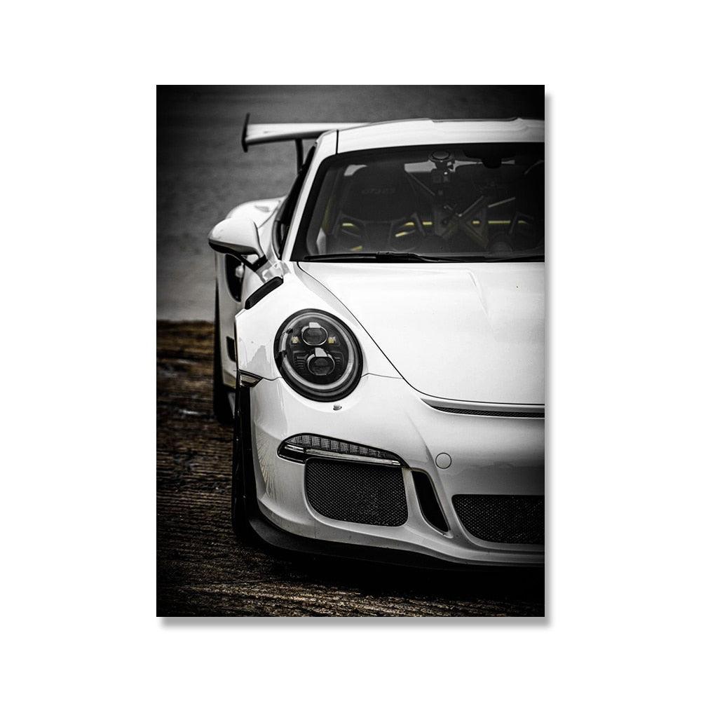White Porsche Sport Car Modern Poster - Aesthetic Wall Decor