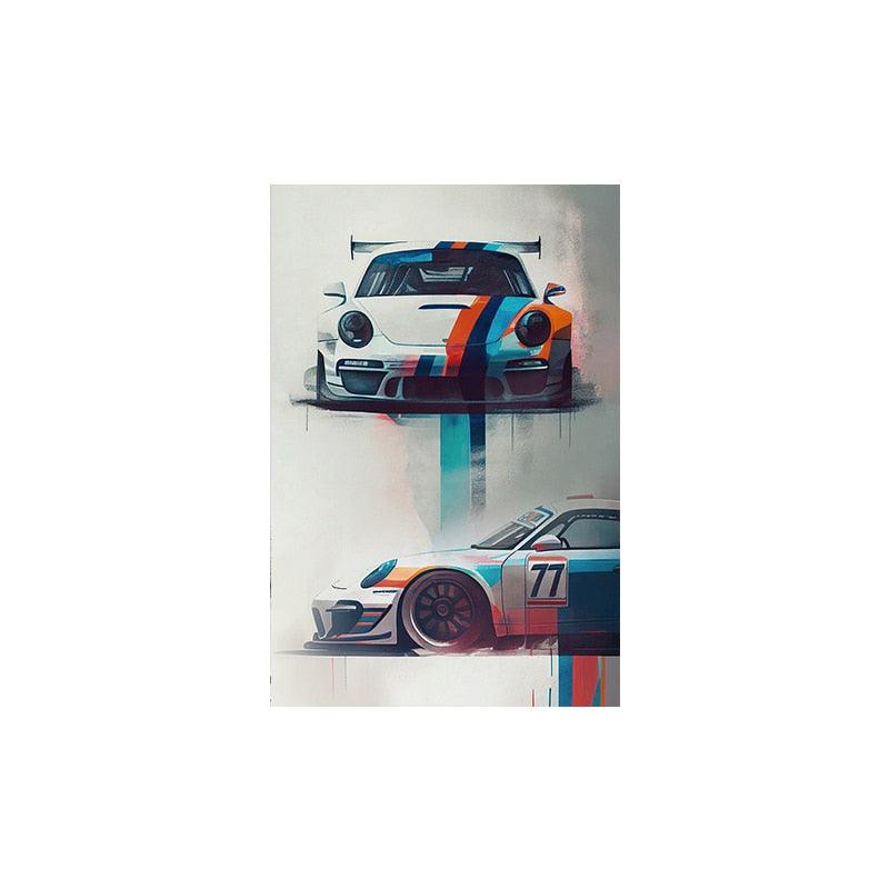 White Porsche Watercolor Sports Car Poster - Aesthetic Wall Decor