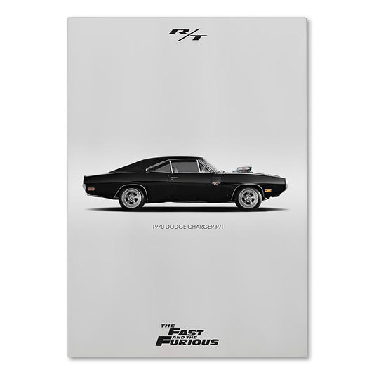 1970 Black Dodge Charger R/T The Fast and Furious Minimalist Wall Art Poster - Aesthetic Wall Decor