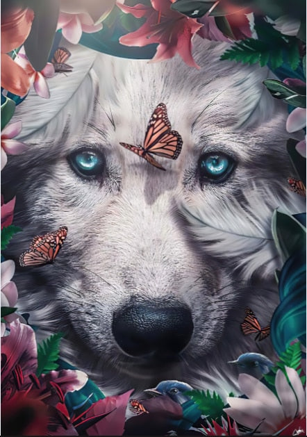 Wolf Animal Flower Mural Poster