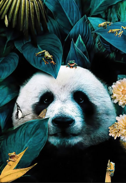 Panda Animal Flower Mural Poster